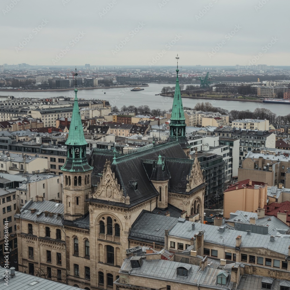 Obraz premium Hamburg Cityscape with Historic Church Spires
