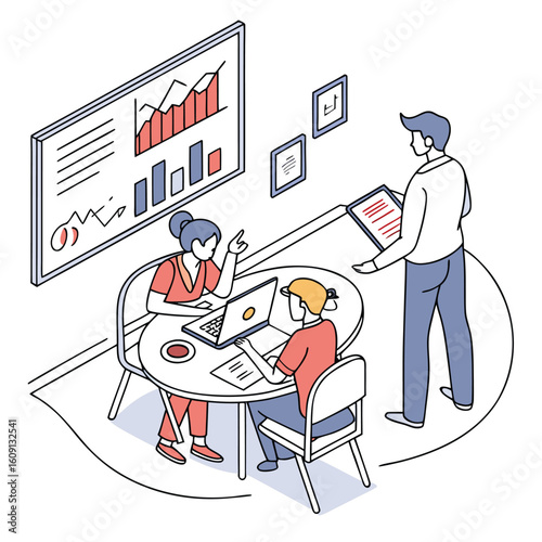 Managers Discussing Budget Plans – Flat Vector Financial Meeting Adobe Illustrator Artwork