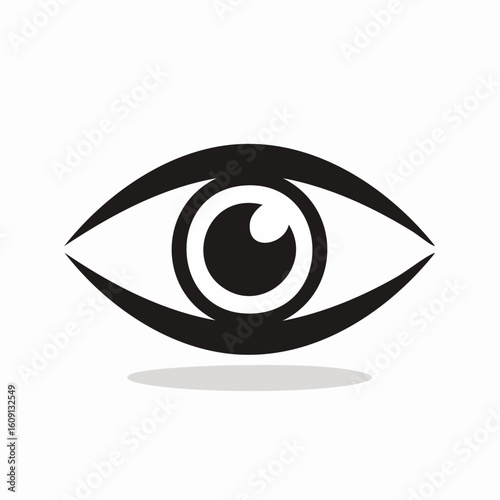 A minimalist eye icon is a symbol of perception, insight, and focus, rendered in sleek black and white. Embodying the power of observation, vision and clarity.
