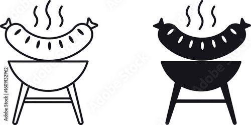Sausage on grill icon bbq food summer outdoor cooking