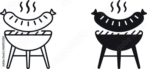 Sausage on grill icon bbq summer food outdoor cooking
