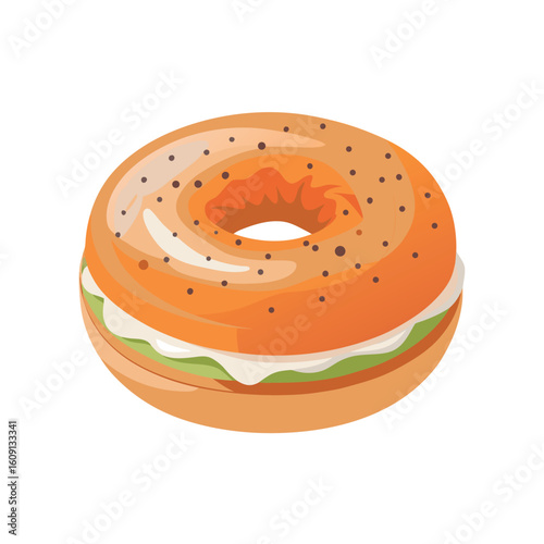 Delicious bagel generously spread with cream cheese and sprinkled with poppy seeds, presented as a delightful breakfast option