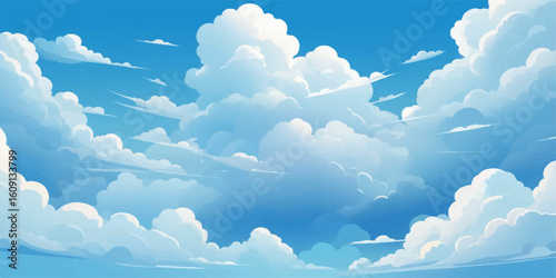 Blue sky with white fluffy clouds, a beautiful daytime cloudscape