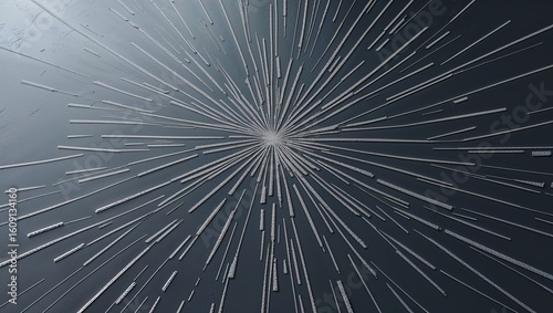 Abstract starburst background with radial lines emanating from a central point in silver.