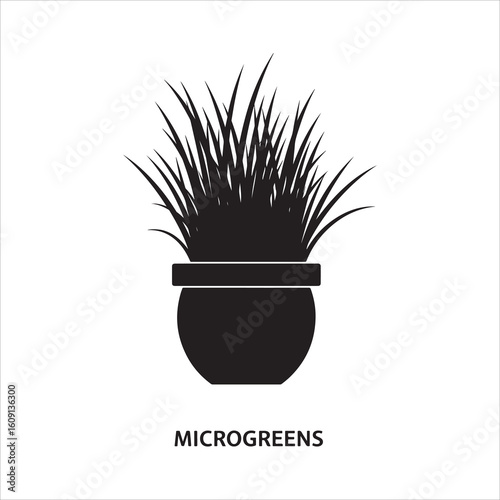 Grass in a flower pot depicted as a black vector silhouette, suitable for a logo or pictogram.
