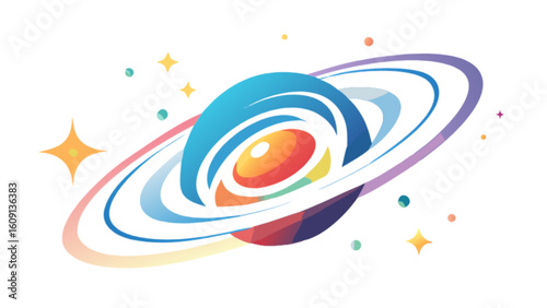 Colorful saturn planet illustration with rings and stars graphic design vector space exploration astronomy art