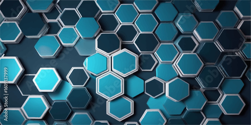 An abstract blue hexagon pattern forms a geometric honeycomb structure, a seamless technological backdrop