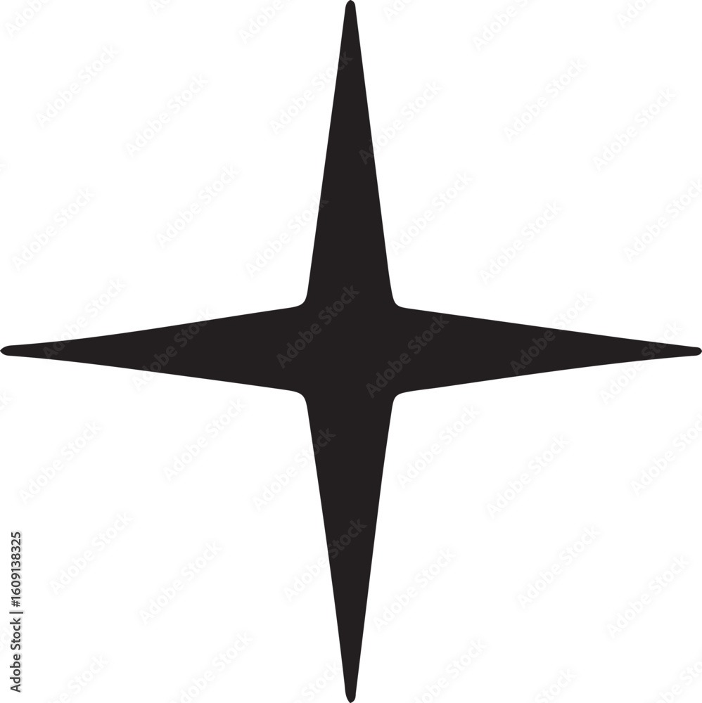 Black four pointed star symbol on white background Black four pointed star symbol on white background