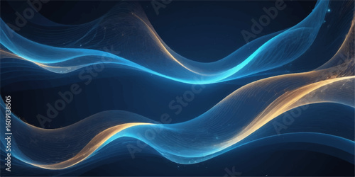 Abstract blue swirling lines create a dynamic, flowing wave pattern on a black background, perfect for a modern wallpaper design