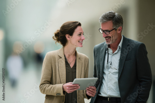 medical representative engaging with client while holding tablet creating professional atmosphere