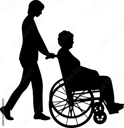 Wheelchair Assistance Silhouette Scene