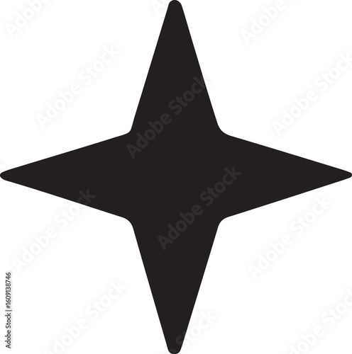 Black four pointed star shape on white background black star
