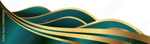 Emerald Green and Gold Wave Corner Design