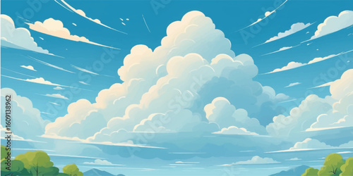 Landscape with clouds, sunlight, and a beautiful blue sky over the sea