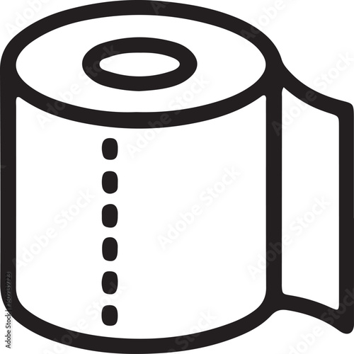 Black outline of a toilet paper roll with perforated edges