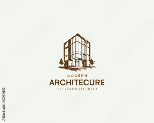 Modern minimalist house building town architecture illustration logo template