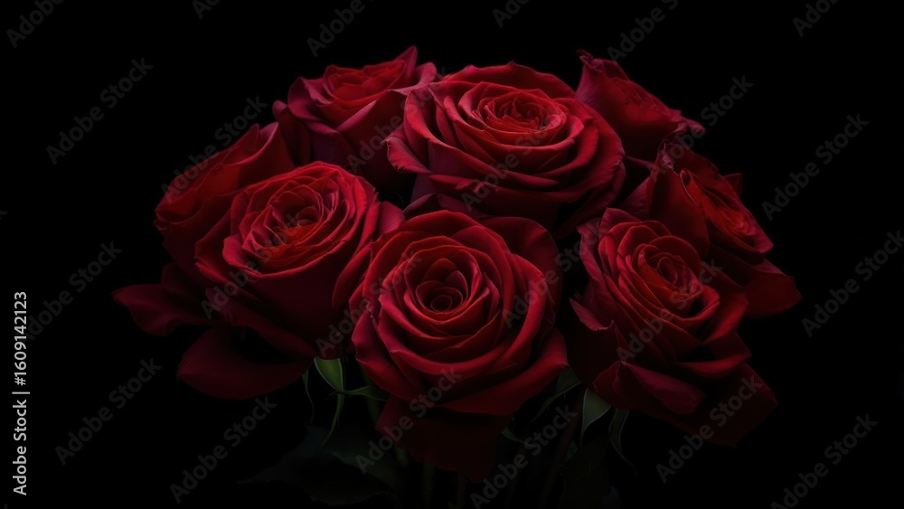 Naklejka premium Dark red roses bouquet on black background