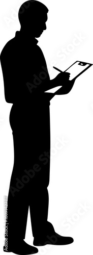 Man Writing in Notepad Silhouette with Focused Professional Poise