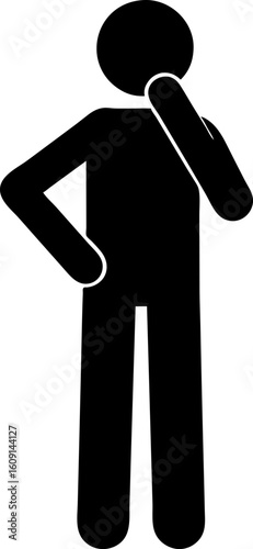 Minimal stick figure silhouette thinking with hand on chin, symbolic introspective art