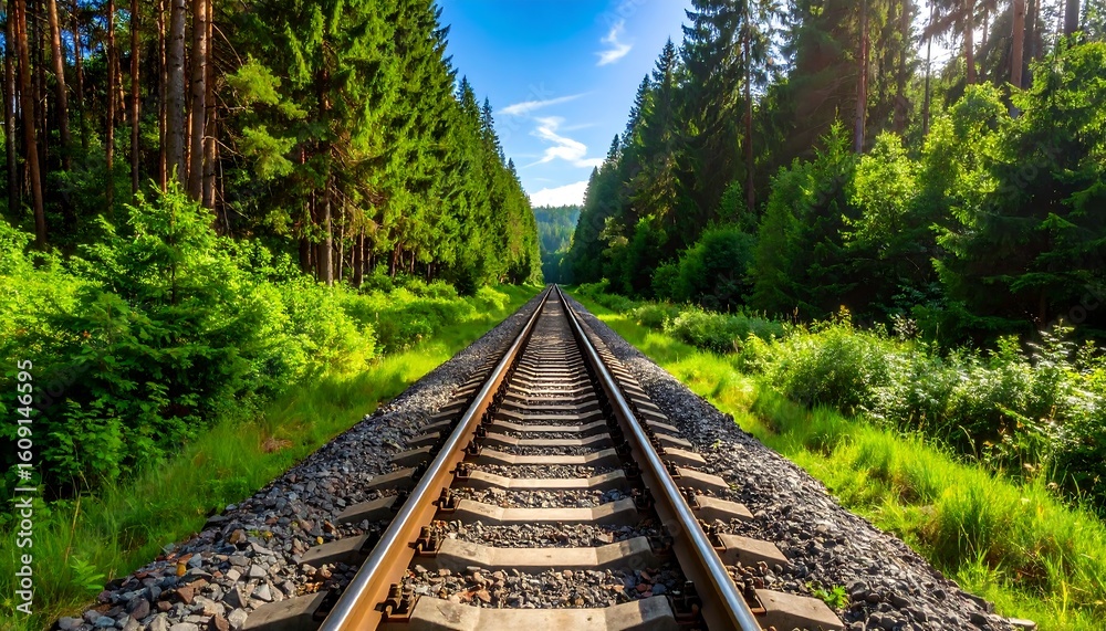 Obraz premium Lush forest railway track
