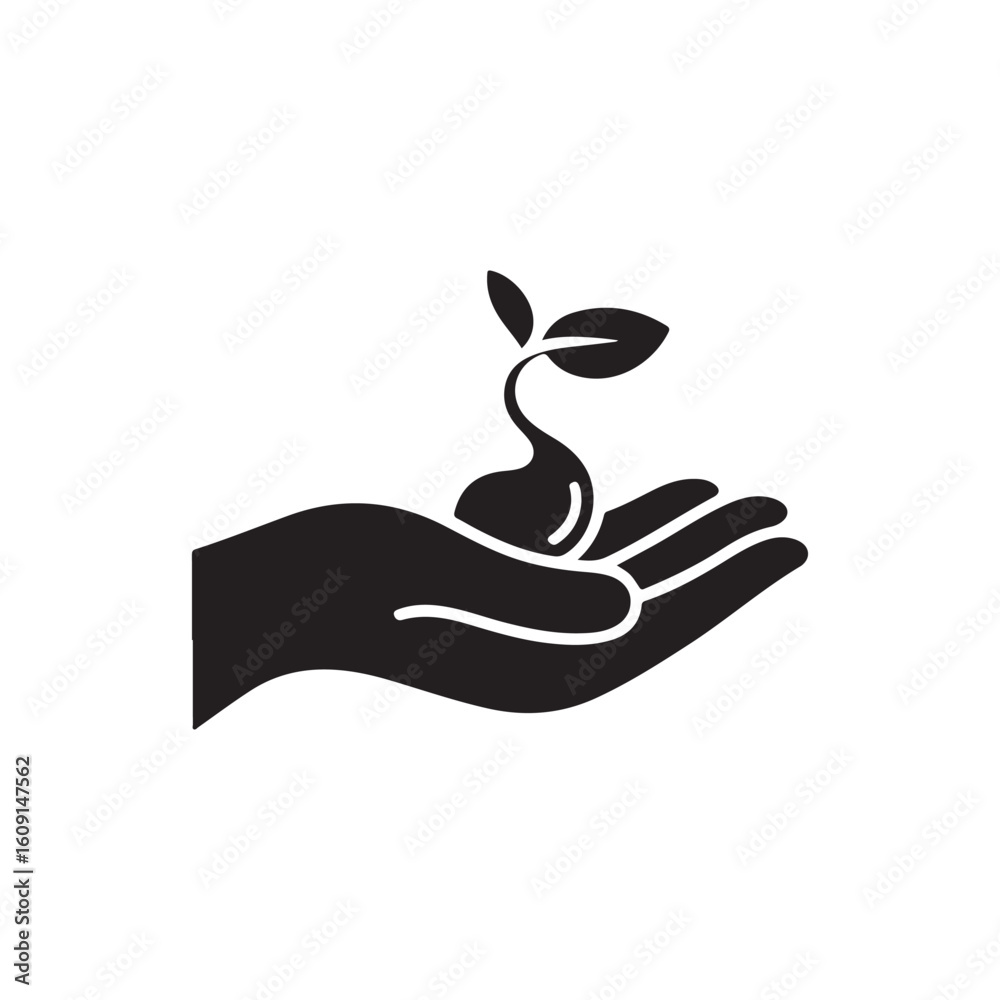 Obraz premium Silhouette icon illustration of a seed sprouting from a hand (1)
