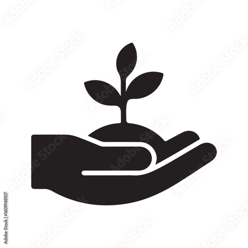 Silhouette icon illustration of a seed sprouting from a hand