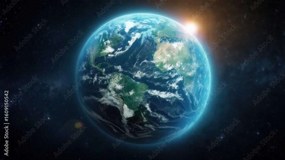 Fototapeta premium Earth viewed from space, sun rising over the Atlantic