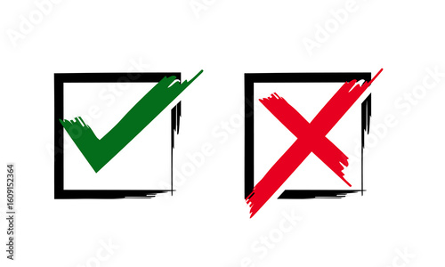 Acceptance and rejection symbol vector buttons for vote, election choice.
