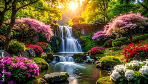 Fototapeta Naklejka Na Ścianę i Meble -  Lush garden waterfall