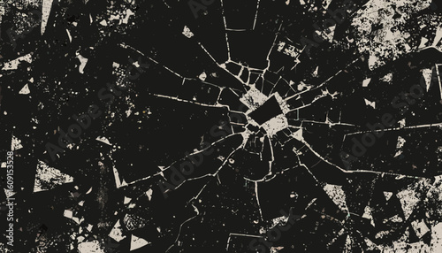 Abstract broken glass texture with cracks and splinters on a dark background