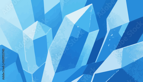 Abstract illustration of crystalline formations in shades of blue with geometric shapes.