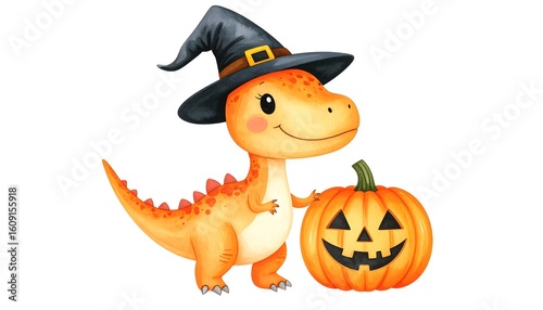 Cute dinosaur with Halloween pumpkin
