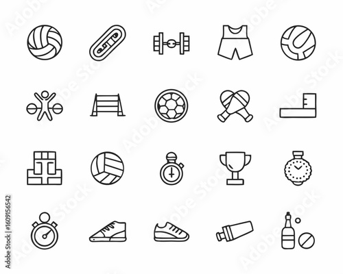 Collection of sports and fitness icons in a clean line art style