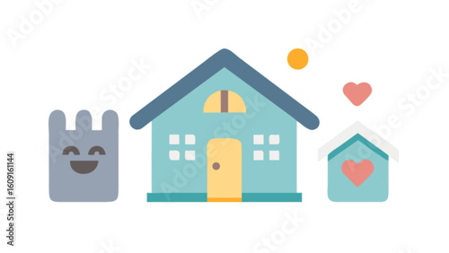 Cute home sweet home vector illustration with house building family love and neighborhood icon design concept