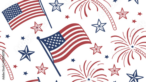 American flag patriotic stars and fireworks background for independence day celebration design vector