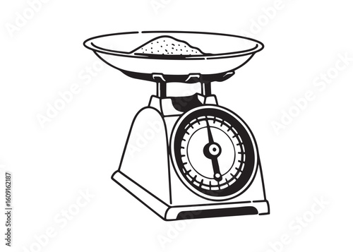 vintage kitchen scale silhouettes, traditional culinary measuring tool.
