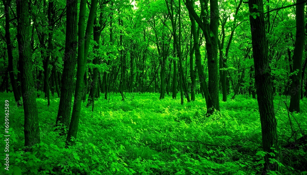 Naklejka premium Lush green forest floor