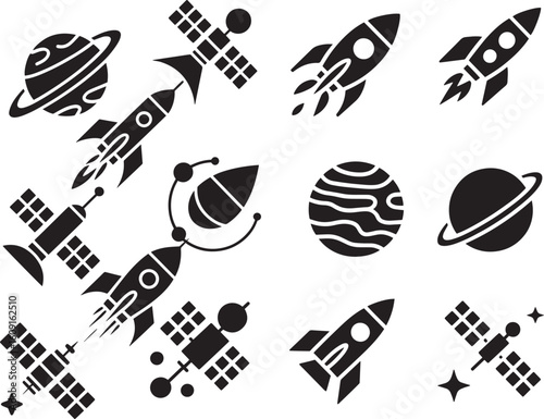 Space exploration objects and celestial bodies rocket satellite
