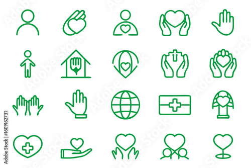 Line art icon set for charity and altruism concepts