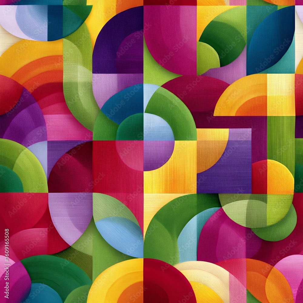 Obraz premium Multicolored Abstract Geometric Pattern with Circles and Squares