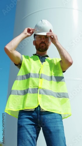 Skilled Worker at a Wind Turbine Site, dedicated to safety and efficiency in installations