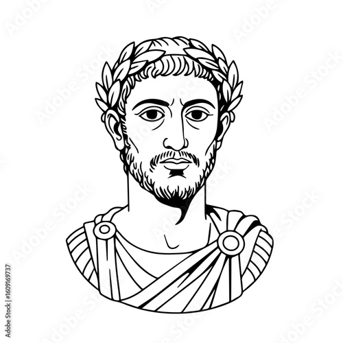 Emperor Tiberius of Rome vector illustration. simple black and white vector portrait of roman emperor Tiberius. Line drawing of Tiberius Julius Caesar Augustus