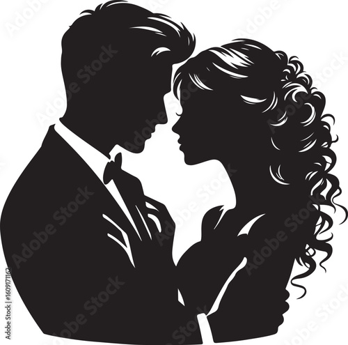 Man and woman romantic silhouette vector illustration. Couple vector silhouette illustration design 