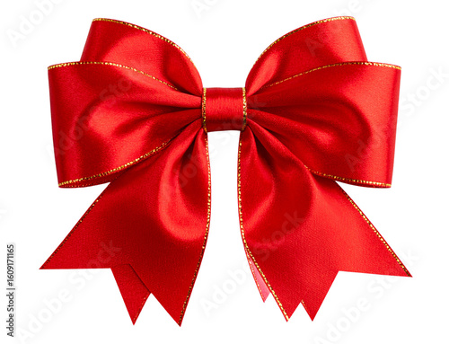 Festive Red Christmas Bow with Golden Trim Transparent PNG