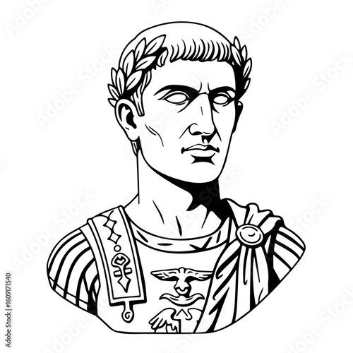 Emperor Trajan of Rome vector illustration. simple black and white vector portrait of roman emperor Traja n. Line drawing of Trajan of Nerva–Antonine dynasty