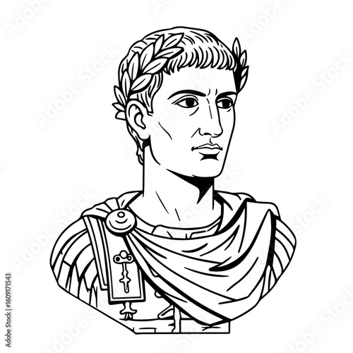 Emperor Trajan of Rome vector illustration. simple black and white vector portrait of roman emperor Traja n. Line drawing of Trajan of Nerva–Antonine dynasty