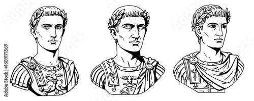 Emperor Trajan of Rome vector illustration. simple black and white vector portrait of roman emperor Traja n. Line drawing of Trajan of Nerva–Antonine dynasty