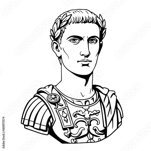 Emperor Trajan of Rome vector illustration. simple black and white vector portrait of roman emperor Traja n. Line drawing of Trajan of Nerva–Antonine dynasty