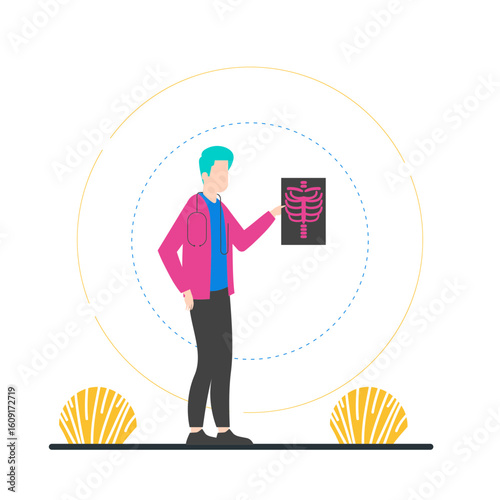 Doctor. Doctor holding a chest x ray with a stethoscope isolated on transparent background
