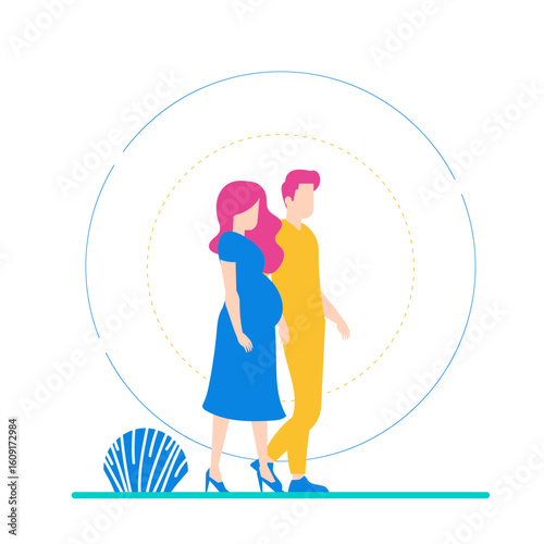Pregnant. Pregnant woman and man walking together isolated on transparent background